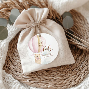 Étiquettes Cadeau Bébé rose Ours de Script dans air chaud douche à b