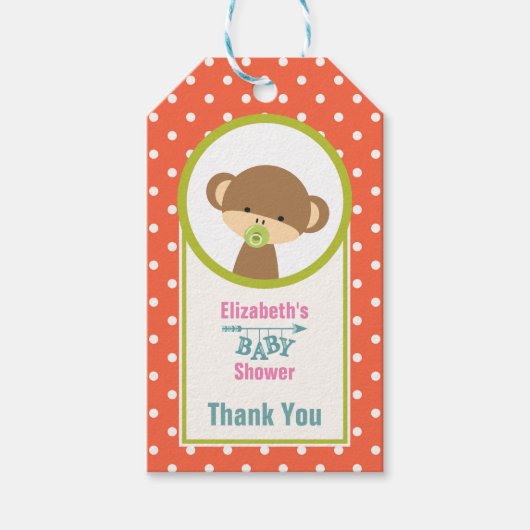 Étiquettes-cadeau Bébé singe avec une Pacificateur sur Pois Merci (Devant)