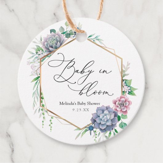 Étiquettes Cadeau Bébé Succulent en fleur Plante Favoriser (Devant)