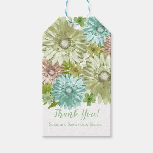 Étiquettes-cadeau Bébé Vert En Fleur Brunch Douche (Devant)