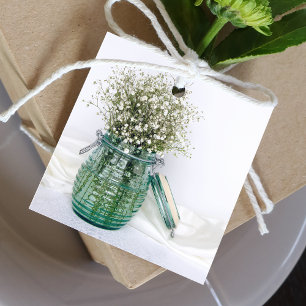 Étiquettes Cadeau Bébés blancs Fleurs respirantes en Mariage bocal b