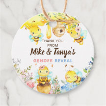 Bee gender reveal thank you tags, bumblebee.