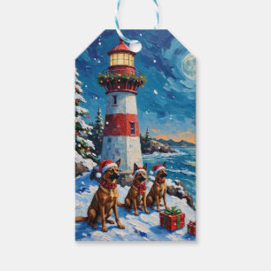 Étiquettes-cadeau Belgian Malinois Noël Phare Vacances