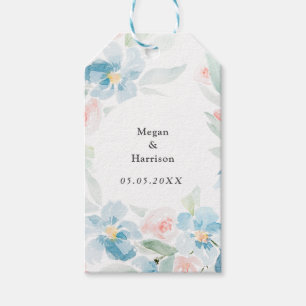 Étiquettes-cadeau Belle aquarelle bleu rose et fleurs bleues