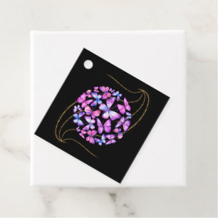 Étiquettes Cadeau Belle Aquarelle Papillons avec Boule d'Or
