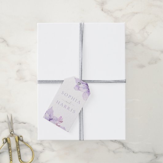 Étiquettes-cadeau Belle Élégance Mariage Floral violet (Avec de la ficelle)