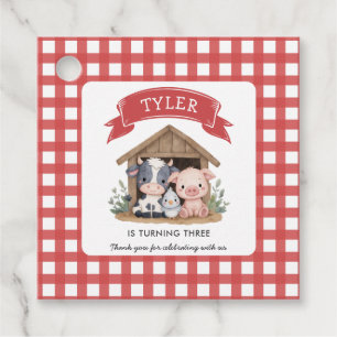 Étiquettes Cadeau Belle ferme Animaux Anniversaire Red Stripes