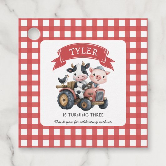 Étiquettes Cadeau Belle ferme Animaux Anniversaire Red Stripes (Devant)