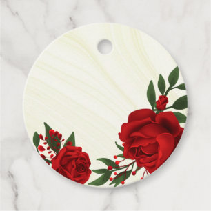 Étiquettes Cadeau belle fleurs rouges vert feuilles
