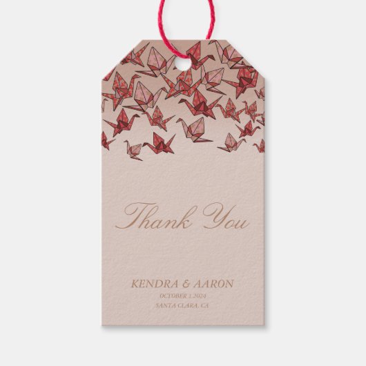 Étiquettes-cadeau Belle Grue en papier Origami Merci rouge (Devant)