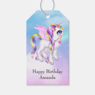 Étiquettes-cadeau Belle licorne avec Rainbow Mane Anniversaire