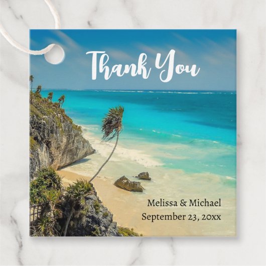 Étiquettes Cadeau Belle plage de sable Mariage Tropical Paradise (Devant)