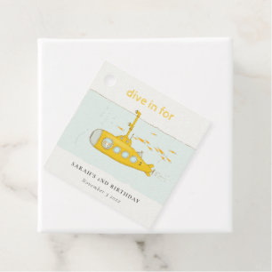Étiquettes Cadeau Belle Plongée Sous-Marine Jaune Anniversaire
