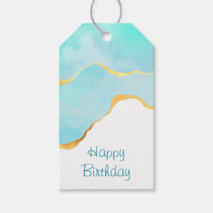 Étiquettes-cadeau Belle Tropical Vert avec Frontière Or Anniversaire