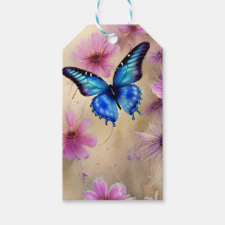 Étiquettes-cadeau Belles fleurs et papillon
