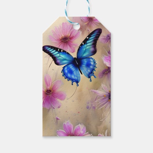 Étiquettes-cadeau Belles fleurs et papillon (Devant)