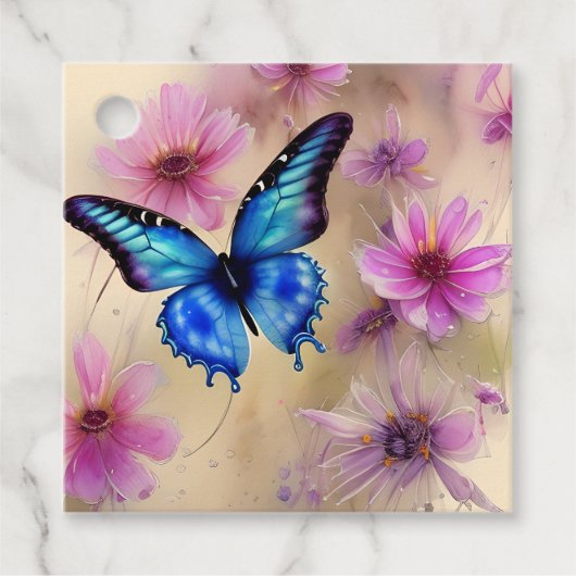 Étiquettes Cadeau Belles fleurs et papillon (Devant)