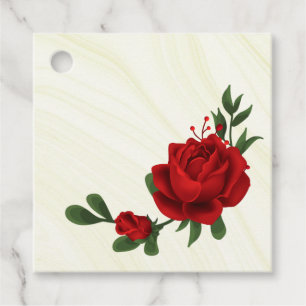 Étiquettes Cadeau belles fleurs rouges feuilles vertes