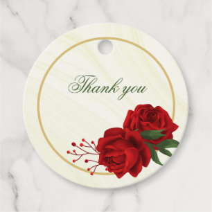 Étiquettes Cadeau belles fleurs rouges vert feuilles merci