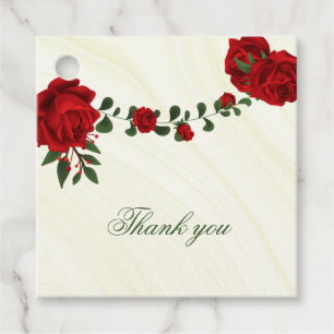 Étiquettes Cadeau belles fleurs rouges vert feuilles merci pour