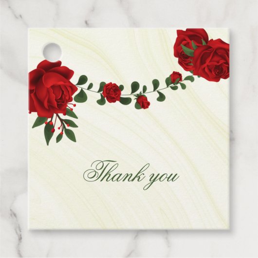 Étiquettes Cadeau belles fleurs rouges vert feuilles merci pour (Devant)