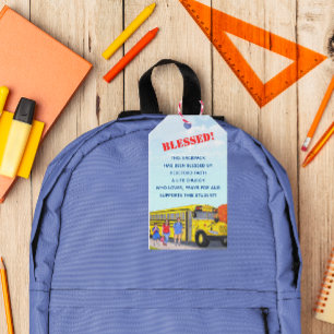 Étiquettes-cadeau Bénédiction de l'église de bus de l'école de sacs