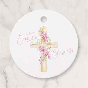 Étiquettes Cadeau Bénédiction de Pâques croix de fleur d'orchidée ro