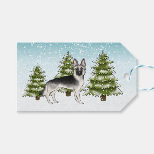 Étiquettes-cadeau Berger allemand argenté gris loup Noël d'hiver ble
