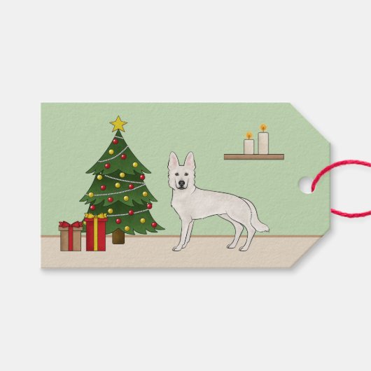 Étiquettes-cadeau Berger suisse blanc Arbre de Noël GSD blanc (Devant (Horizontal))