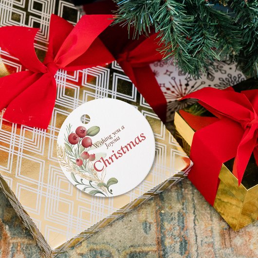 Étiquettes Cadeau Berries rouges Vert Élégant Noël