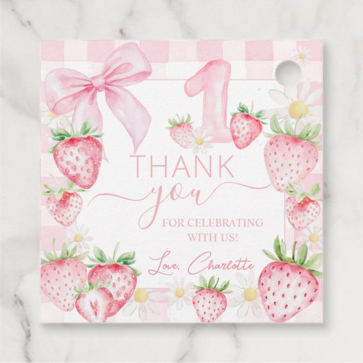 Étiquettes Cadeau Berry 1er Anniversaire de fraises roses mignonnes (Dos)