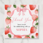 Étiquettes Cadeau Berry Bow rose Premier Carré d'anniversaire (Devant)