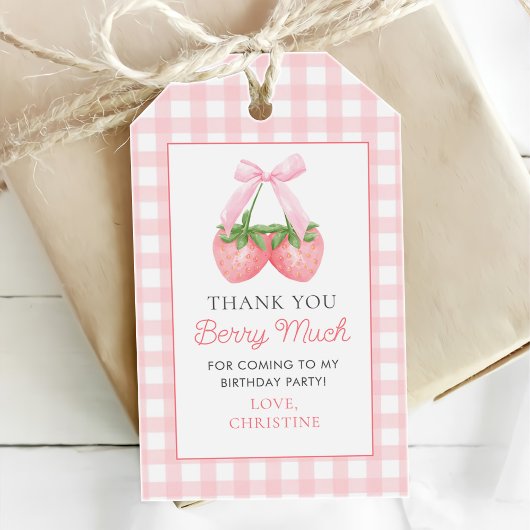 Étiquettes-cadeau Berry First Strawberry Pink Bow 1er anniversaire