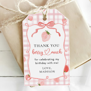 Étiquettes-cadeau Berry First Strawberry Pink En vichy 1er anniversa