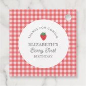 Étiquettes Cadeau Berry fraise Premier Merci plaid rouge (Dos)