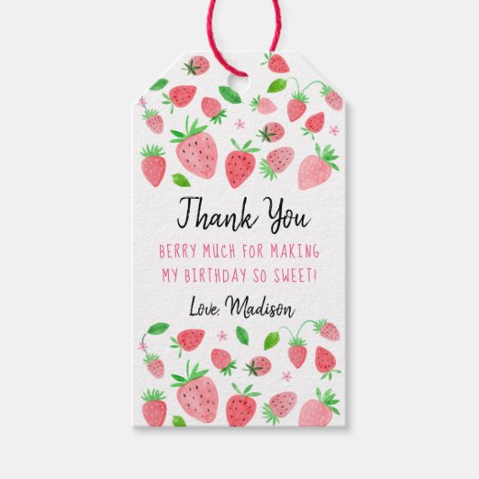 Étiquettes-cadeau Berry fraise Sweet Merci d'anniversaire (Devant)