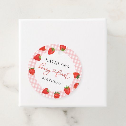 Étiquettes Cadeau Berry rose fraise Premier Plaid En vichy Anniversa (En situation)