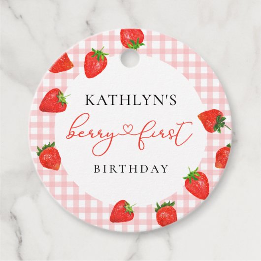 Étiquettes Cadeau Berry rose fraise Premier Plaid En vichy Anniversa (Devant)