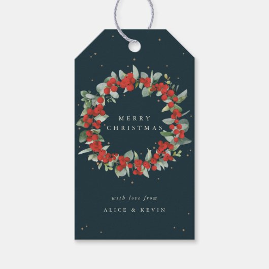 Étiquettes-cadeau Berry rouge foncé + Eucalyptus Noël/Fêtes (Devant)