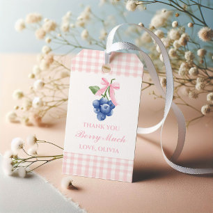 Étiquettes-cadeau Berry Sweet bleu anniversaire Pink Bow En vichy