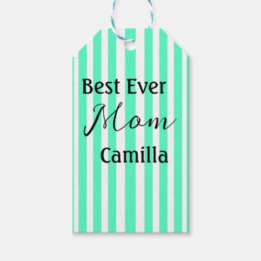 Étiquettes-cadeau Best ever mom green stripped pattern pastel neon (Devant)