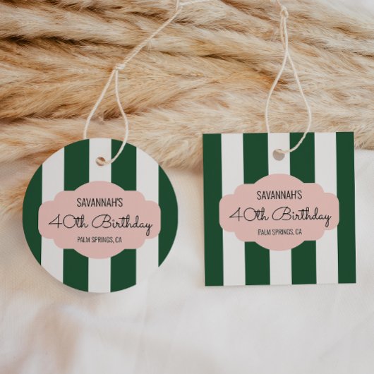 Étiquettes Cadeau Beverly Hills Green & Pink Anniversaire Party