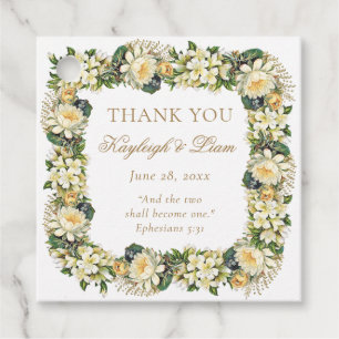 Étiquettes Cadeau Bible Blanche Florale Verse Mariage chrétien Favor