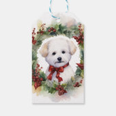 Étiquettes-cadeau Bichon Frise Wreath Festive Pup (Dos)