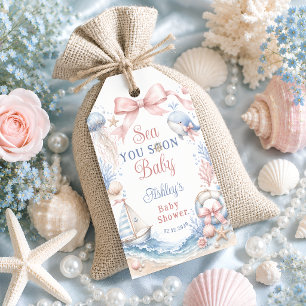 Étiquettes-cadeau Bientôt sur la côte, bébé fille Baby Shower