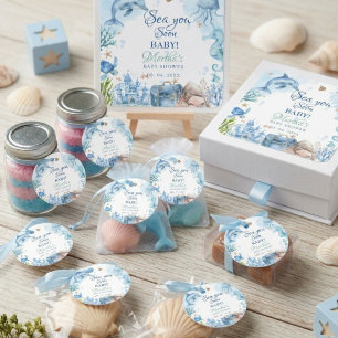 Étiquettes Cadeau Bientôt sur les rivages Baby Shower Coquillage