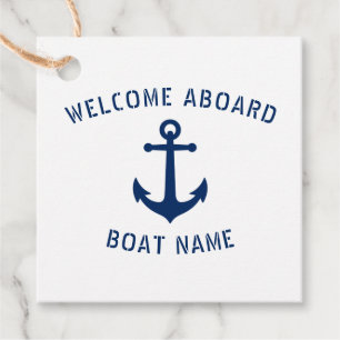 Étiquettes Cadeau Bienvenue à bord Nom du bateau Nautical Sea Ancre
