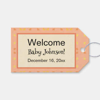 Étiquettes-cadeau Bienvenue à la maison Bébé Pêche Motif Géométrique
