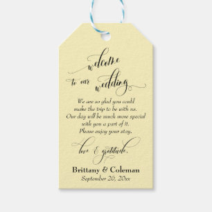 Étiquettes-cadeau Bienvenue Amour & Gratitude Mariage jaune clair