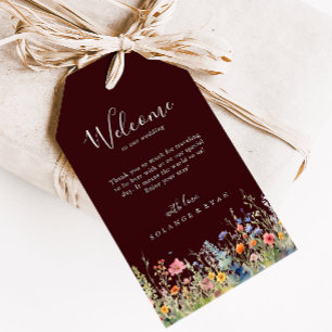 Étiquettes-cadeau Bienvenue au mariage botanique de prairie rustique